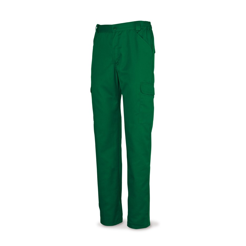 Pantalón verde poliéster/algodón 200 g. Multibolsillos.