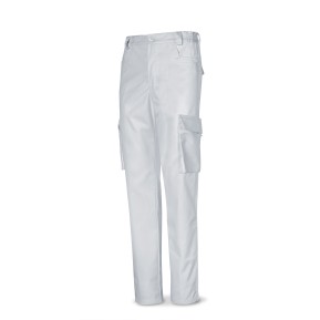 Pantalón blanco poliester/algodón de 245 g. Multibolsillo