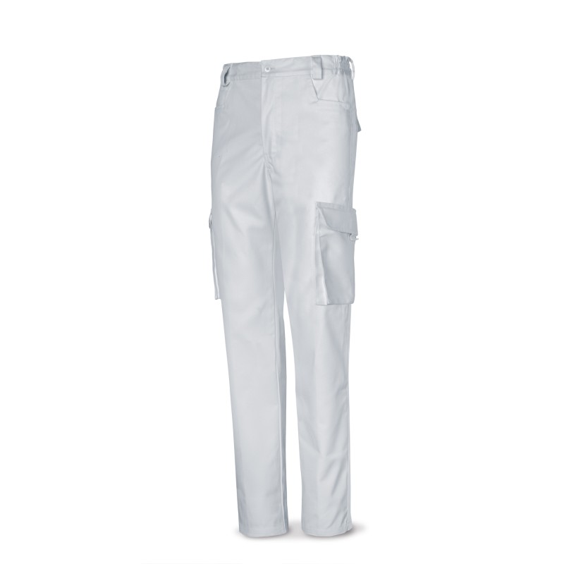 Pantalón blanco poliester/algodón de 245 g. Multibolsillo