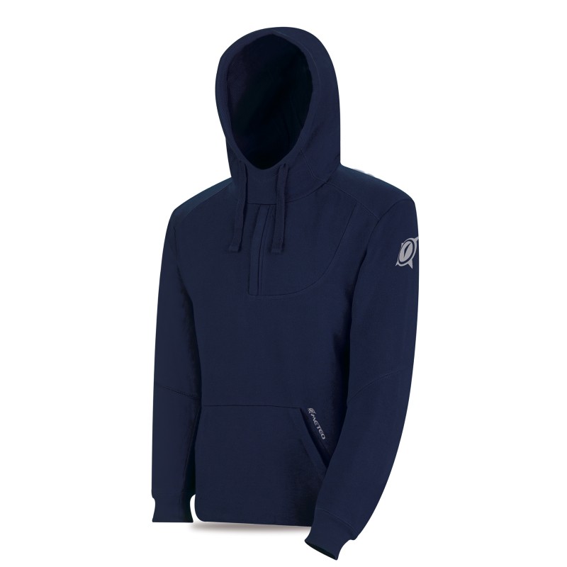 Sudadera azul marino poliéster/algodón con capucha. 280 gr.