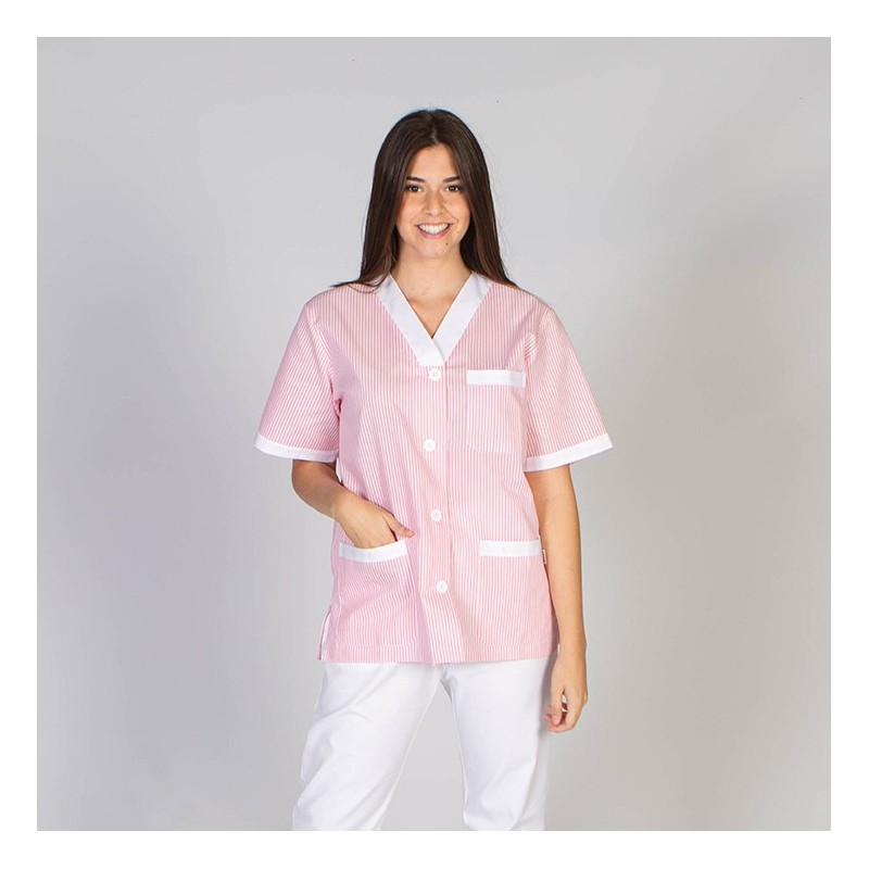 BLUSA SANITARIO UNISEX PICO ABIERTO VICHY COMBINADA