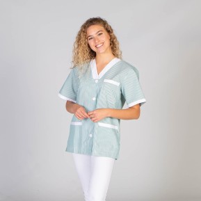 BLUSA SANITARIO UNISEX PICO ABIERTO VICHY COMBINADA